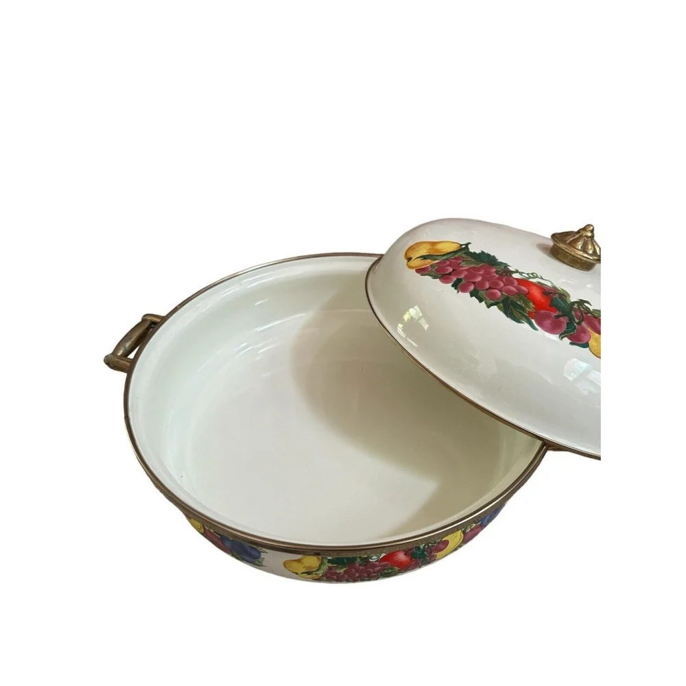 Metro enameled casserole+lid-fruit pattern-vitroceramic-induction/electric/gas